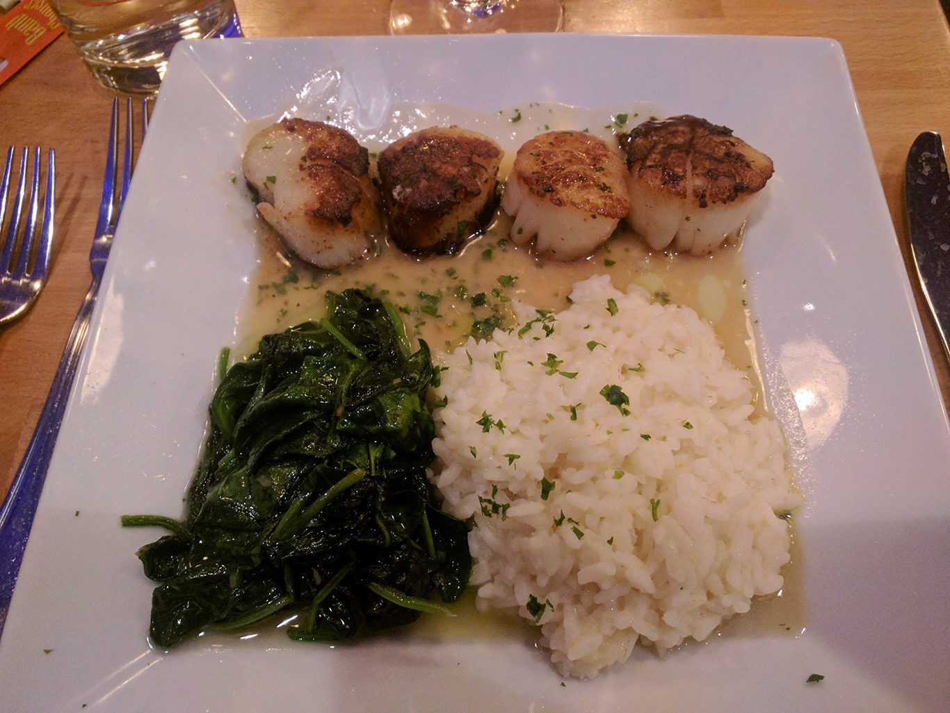Scallops with Risotto at Blue on Highland in Needham, Massachusetts