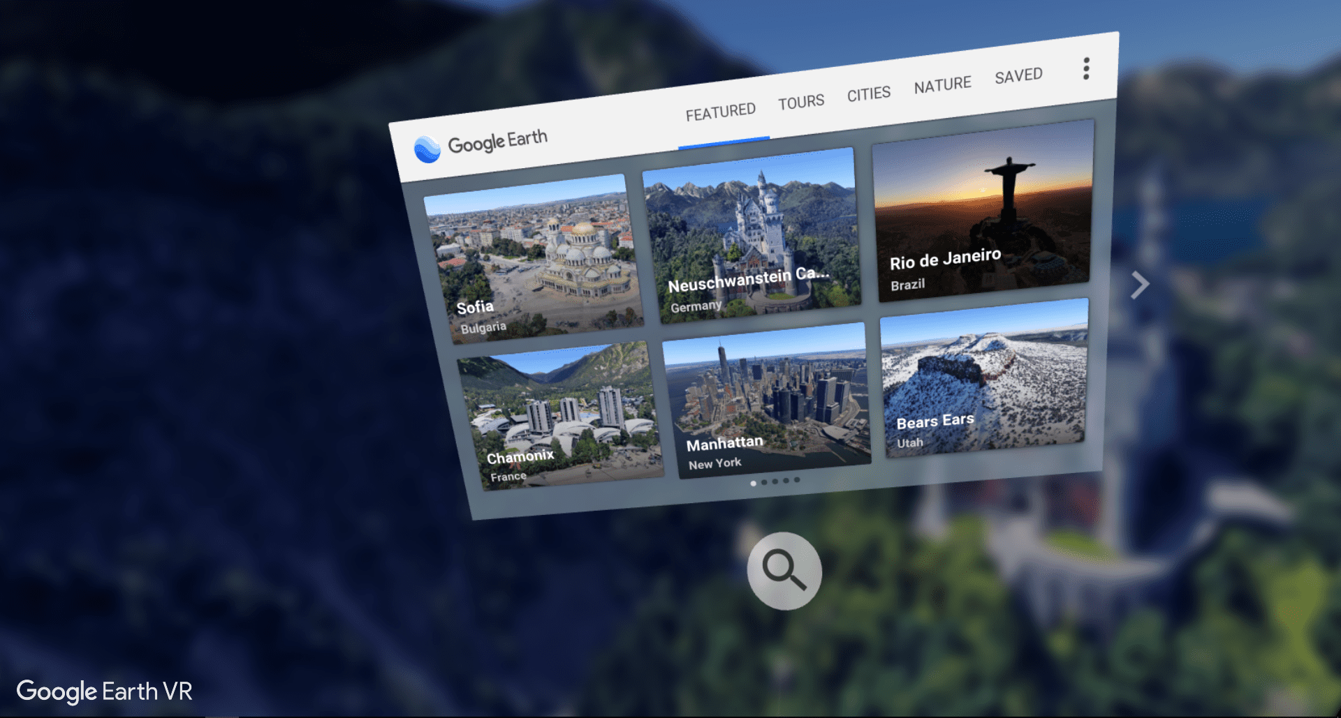 Google Earth VR Navigation & Search Menu