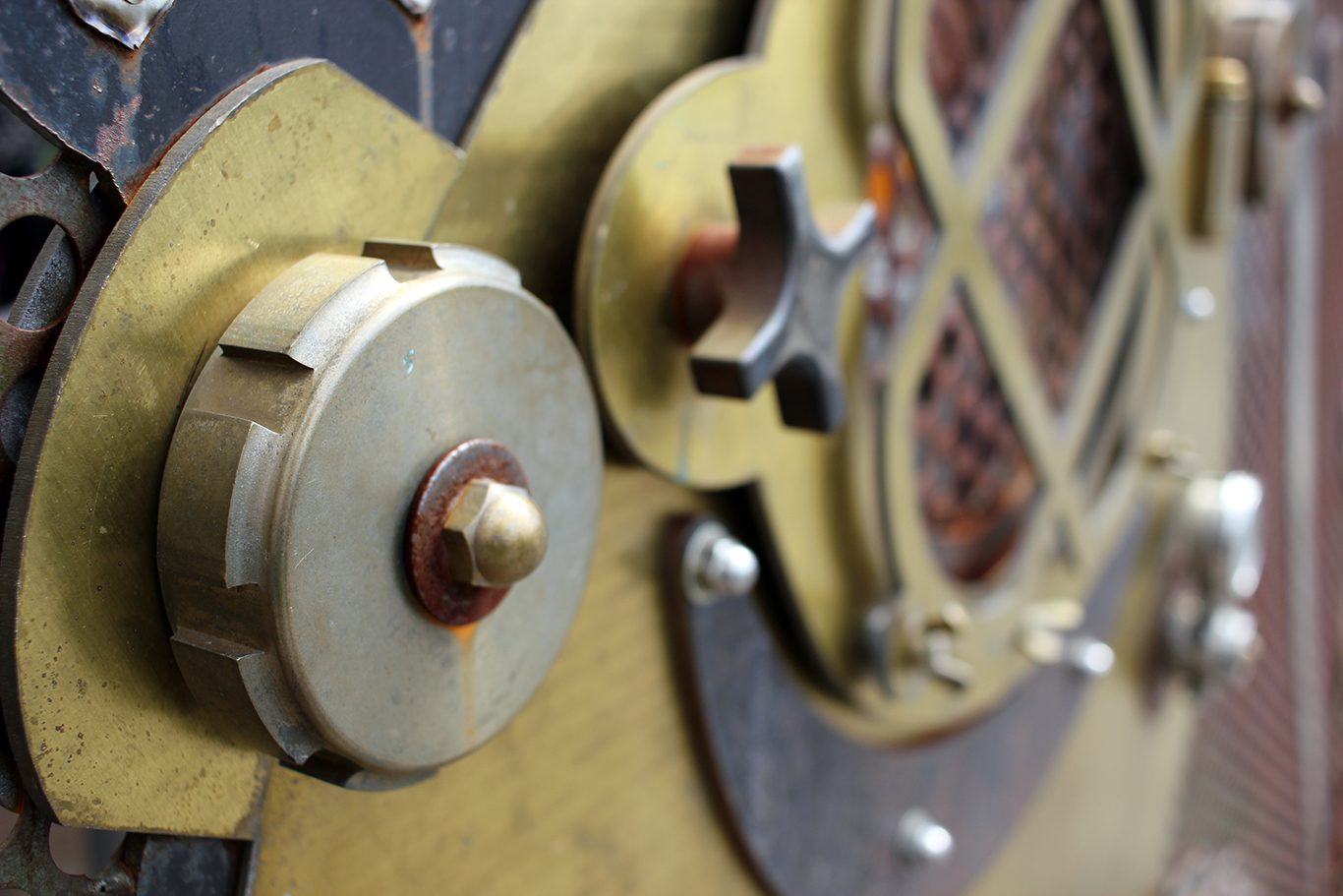 Steampunk fence outside Ballast Point Brewing Company