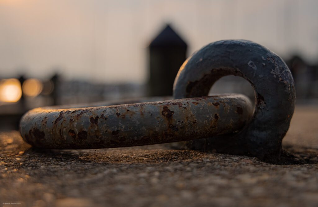 Circular Mooring Ring in Concrete at Sunrise on the United States Naval Academy Yard in Annapolis, Maryland