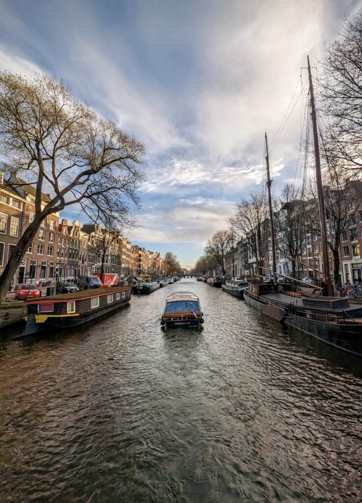 Sunset on the canal in Amsterdam