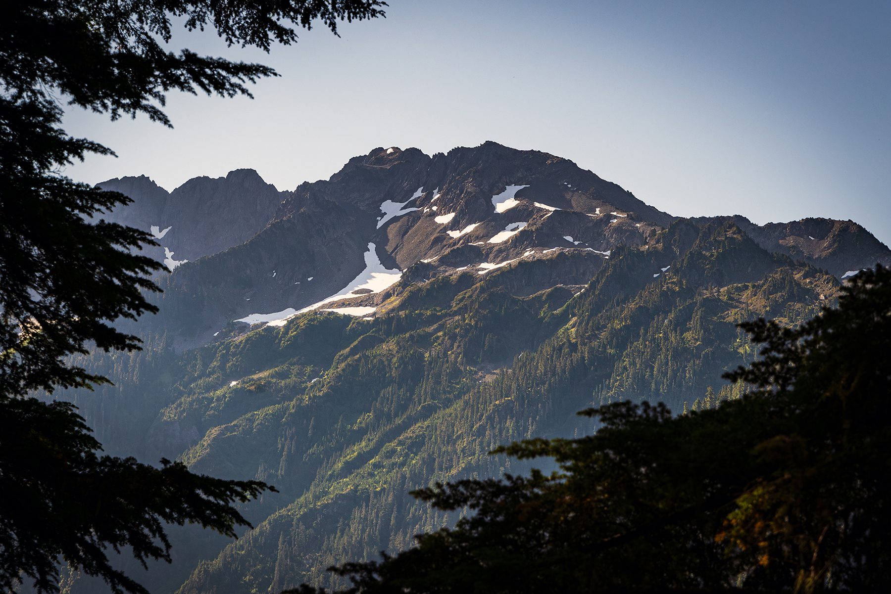 Snowy mountain shadows in the Cascades range in Washington