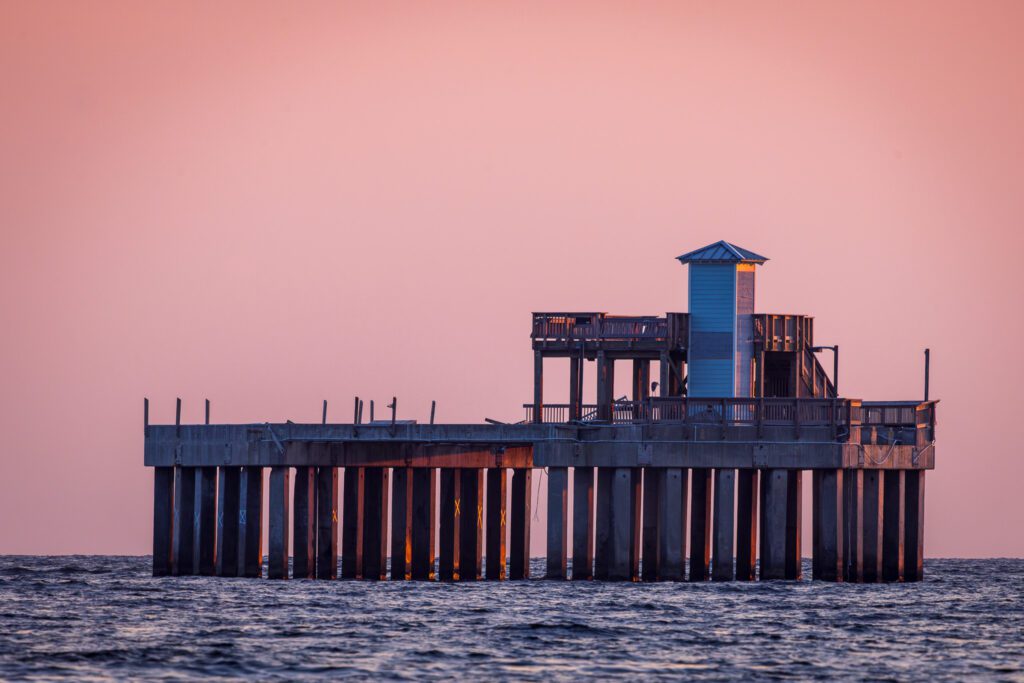 Severed octagon of Gulf State Park Pier after damage from Hurricane Sally