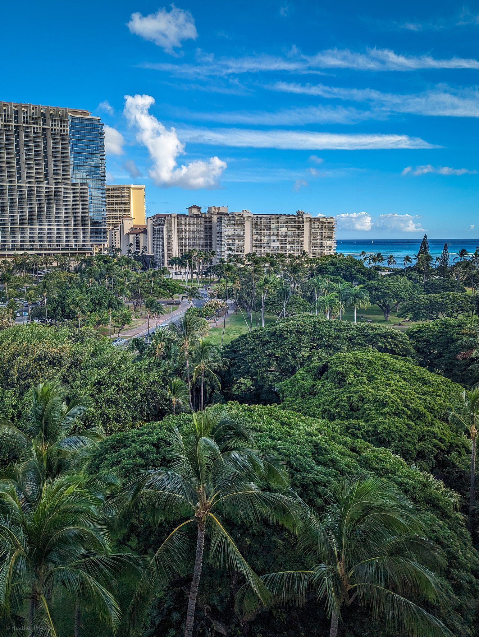 View of Waikiki beach from Hale Koa Hotel for military personnel on O'ahu, Hawaii