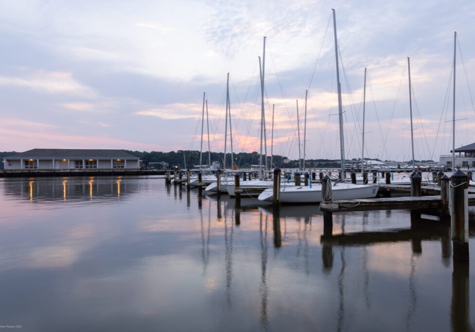 Boats at Sunrise in Santee Basin on United States Naval Academy Yard in Annapolis, Maryland